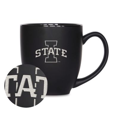 Rico Industries NCAA Iowa State Cyclones Main 15oz Laser Engraved Matte Black Ceramic Bistro Mug - For Hot or Cold Drinks
