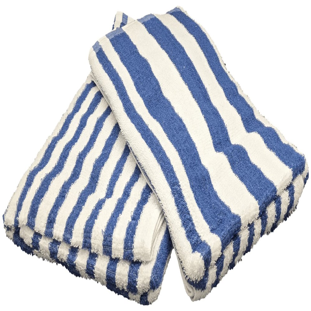 6 Piece Poolside Beach Pool Towels Striped Blue/White 300 GSM 100% Ring Spun Cotton 30" x 60"