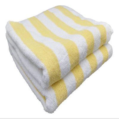 3 Piece Poolside Beach Pool Towels Striped Yellow/White 300 GSM 100% Ring Spun Cotton 30" x 60"