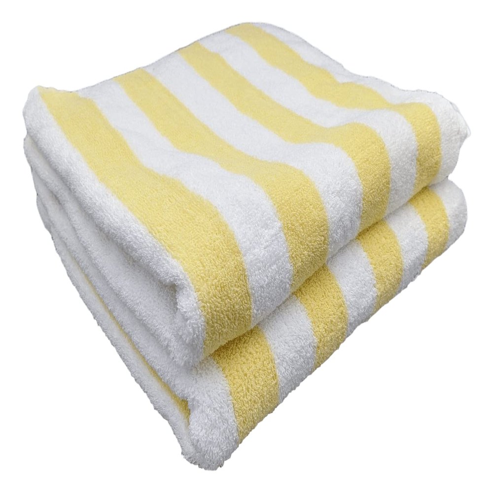 3 Piece Poolside Beach Pool Towels Striped Yellow/White 300 GSM 100% Ring Spun Cotton 30" x 60"