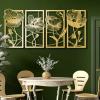 Framed Metal Wall Art, 4 Piece Large Wall Decor, Flowers Gold Wall Art, Living Room Wall Art, Wall Hangings, Modern Home Decor Artwork (76" x 35" | 192 x 90 cm, gold) view 1