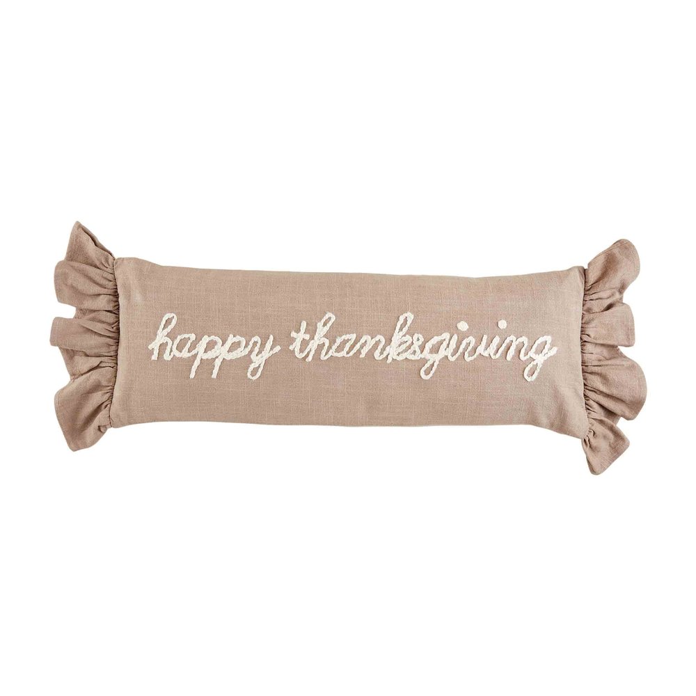 Mud Pie Thanksgiving Ruffle Pillow, 10 1/2" x 30", Brown