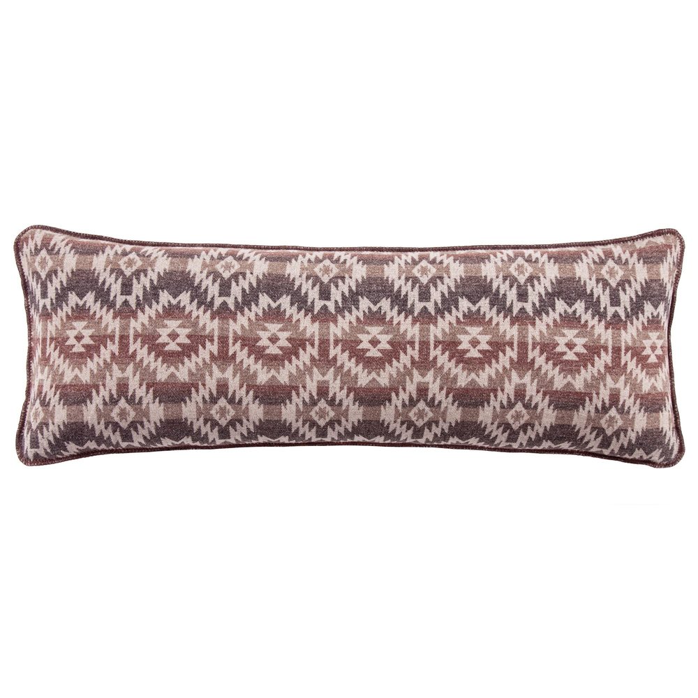 Paseo Road Mesa Wool Blend Western Decorative Lumbar Pillow, 14x42 inch, Brown Geometric Print, Aztec Pattern, Southwestern Style, Rustic Soft Accent Pillow for Bed, Couch, Sofa