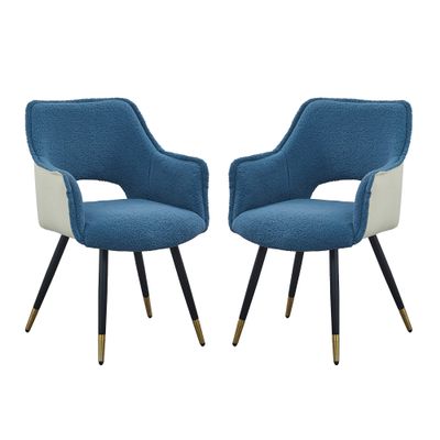 A&B Home Open Back Dining Chair Set - Set of 2 Blue Fabric Upholstered Side Chair, Decorative Indoor Seating for Home, Living Room Bedroom Kitchen Vanity Accent Chair, 23" x 23" x 34"