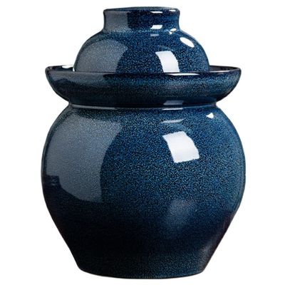 ZHOUXIAO Retro Blue Pickle Jar Ceramic Jar with Lid,Large Traditional Chinese Fermentation Kit Crock with Water Seal Airlock Lid, Fermentation Jar for Kimchi,Kombucha Jar 2.5KG