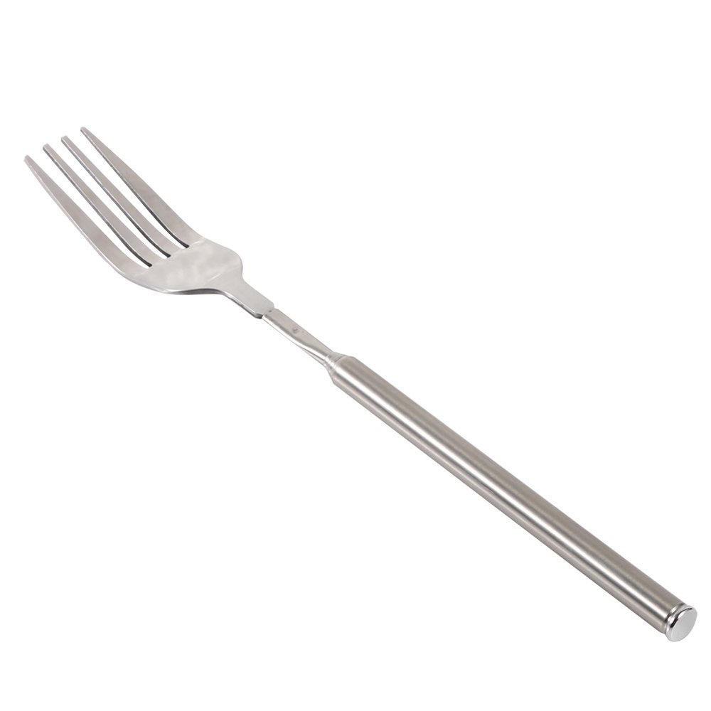 Stainless Steel Dinner Fork, BBQ Telescopic Extendable Dinner Fruit Dessert Long Handle Fork Stainless Steel Cutlery
