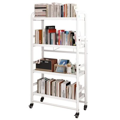 GIZNXBA Bookshelf White, 4 Tier Metal Bookcase, Kids Book Rack Storage Bookshelf, Storage Shelves for Home Office, Open Display Shelves with Wheel for Living Room, Study (Color : /White, Size : 55cm)