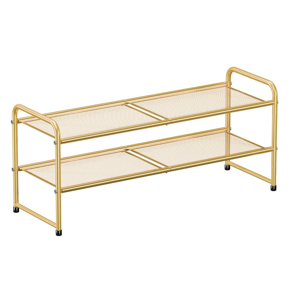 SUFAUY 2 Tier 33" Wide Shoe Rack Closet Metal Mesh, Stackable, Gold