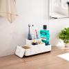 VITVITI Bathroom Counter Organizer, Toothbrush Holder for Bathroom, Resin Bathroom Organizer Countertop Storage for Cotton Ball/Vanity/Toothpaste, White Marble Look view 2