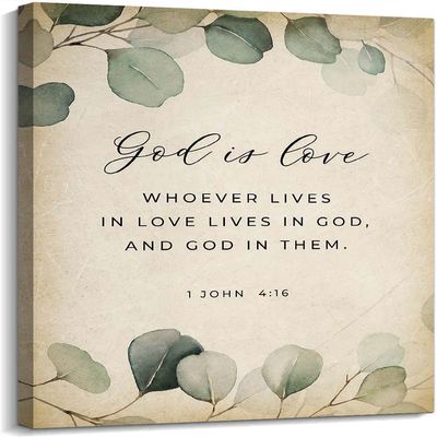 1 John 4 16 Bible Scripture Wall Art Vintage Poster Nature Modern Picture for Hallway Decoration Bedroom Artwork Painting Canvases Print for Bathroom (20x30inch(50x75cm),Framed)