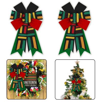 Hying 2 PCS Juneteenth Wreath Bow for Front Door, Freedom Day Bows, Black History Month Wreaths Bow for Party Decor Indoor Outdoor Wall Tree Topper Decoration Supplies Ornament