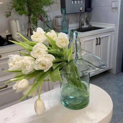 BestAlice Purse Vase for Flowers, Glass Bag Vase with Fish Bowl, Handbag Unique Flower Vase Decorative, Clear Purse Shape Glass Vase with Handles, Cute Vase for Centerpieces Home Office Decor