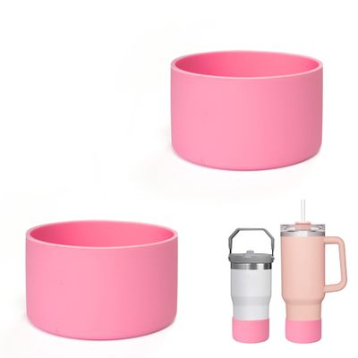 2Pcs Silicone Bumper Boot for Stanley Quencher Adventure 40oz Tumbler with Handle & Stanley IceFlow 20oz 30oz, Protective Water Bottle Bottom Sleeve Cover, Stanley Tumbler Accessories (Pink)