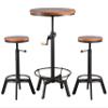 3-Piece Crank Handle Table & Chair Sets for Pub Bar Party Bistro Cafe Cocktail, Weld Metal Legs Round Wood Top, Rustic Brown Industrial Black Adjustable Swivel (133.5"-39.4" Table,224" Stool) view 1