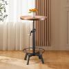3-Piece Crank Handle Table & Chair Sets for Pub Bar Party Bistro Cafe Cocktail, Weld Metal Legs Round Wood Top, Rustic Brown Industrial Black Adjustable Swivel (133.5"-39.4" Table,224" Stool) view 3