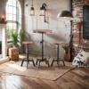 3-Piece Crank Handle Table & Chair Sets for Pub Bar Party Bistro Cafe Cocktail, Weld Metal Legs Round Wood Top, Rustic Brown Industrial Black Adjustable Swivel (133.5"-39.4" Table,224" Stool) view 4