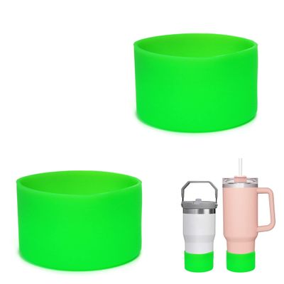 2Pcs Silicone Bumper Boot for Stanley Quencher Adventure 40oz Tumbler with Handle & Stanley IceFlow 20oz 30oz, Protective Water Bottle Bottom Sleeve Cover, Stanley Tumbler Accessories (Green)