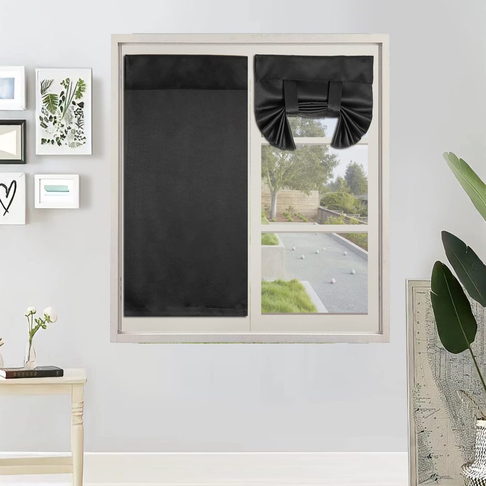 PI Blackout Curtain, Privacy Tie-up Shade, Thermal Insulated Small Curtain for Classroom/Sliding Door/Front Door, 1 Panel (W30XL40, Black)