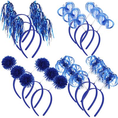 Censen 12 Pcs St. Patrick's Day Pom Pom Headbands Easter Spirit Party Headbands Tinsel Ponytail Headwear for Birthday Holiday(Blue)