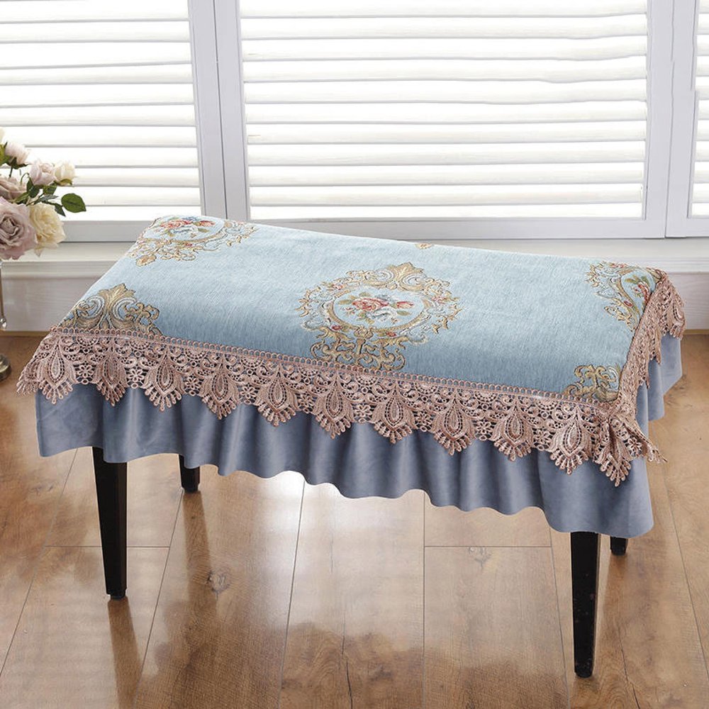 European Thicken Quilted Cotton Velvet Piano Bench Cover Lace Makeup Stool Cover Seat Mat Cover,A,58 * 38cm(22.8 * 15in)