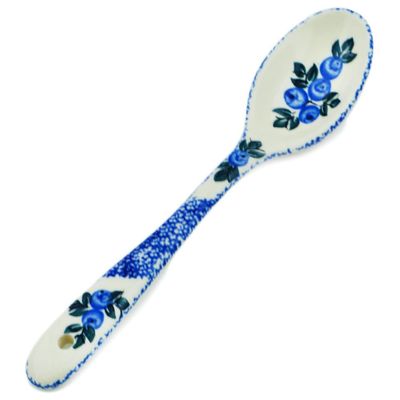 Polmedia Polish Pottery Spoon UNIKAT - Blue Berry Special Pattern Handmade in Boleslawiec Poland + Certificate of Authenticity