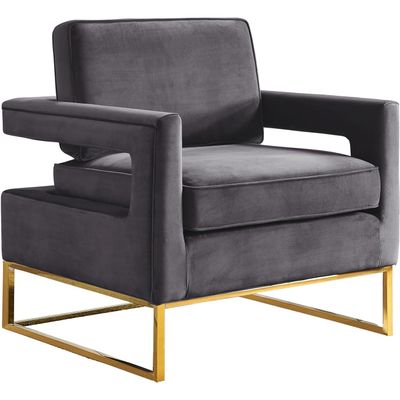 Maykoosh Velvet Accent Chair - Modern Grey Living Room Chair with Gold Base - Comfortable Lounge Chair