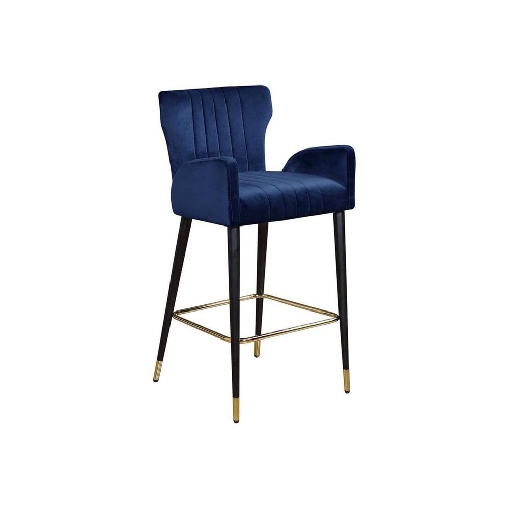 Maykoosh Baroque Brilliance Contemporary Upholstered Counter Height Stool with Gold Tipped, Black Metal Legs, 22" W x 19" D x 38.5" H, Set of 2 Navy