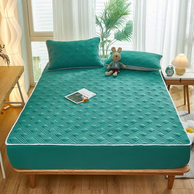 FCLDESHOP Mattress Cover Noiseless,Solid Color Quilted Quilting Waterproof Deep Pocket Fitted Sheet, Kids Printed Urine Mattress Protector Bed Cover,Dark Green,200 * 220cm