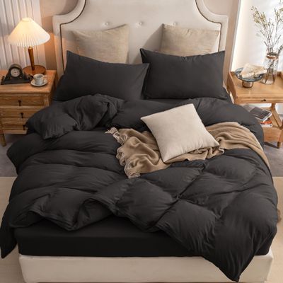 PURE ERA Jersey Knit Duvet Cover Set 100% T-Shirt Cotton Super Soft Comfy 3pc Bedding Set with Zipper Closure (Solid Black, Queen)