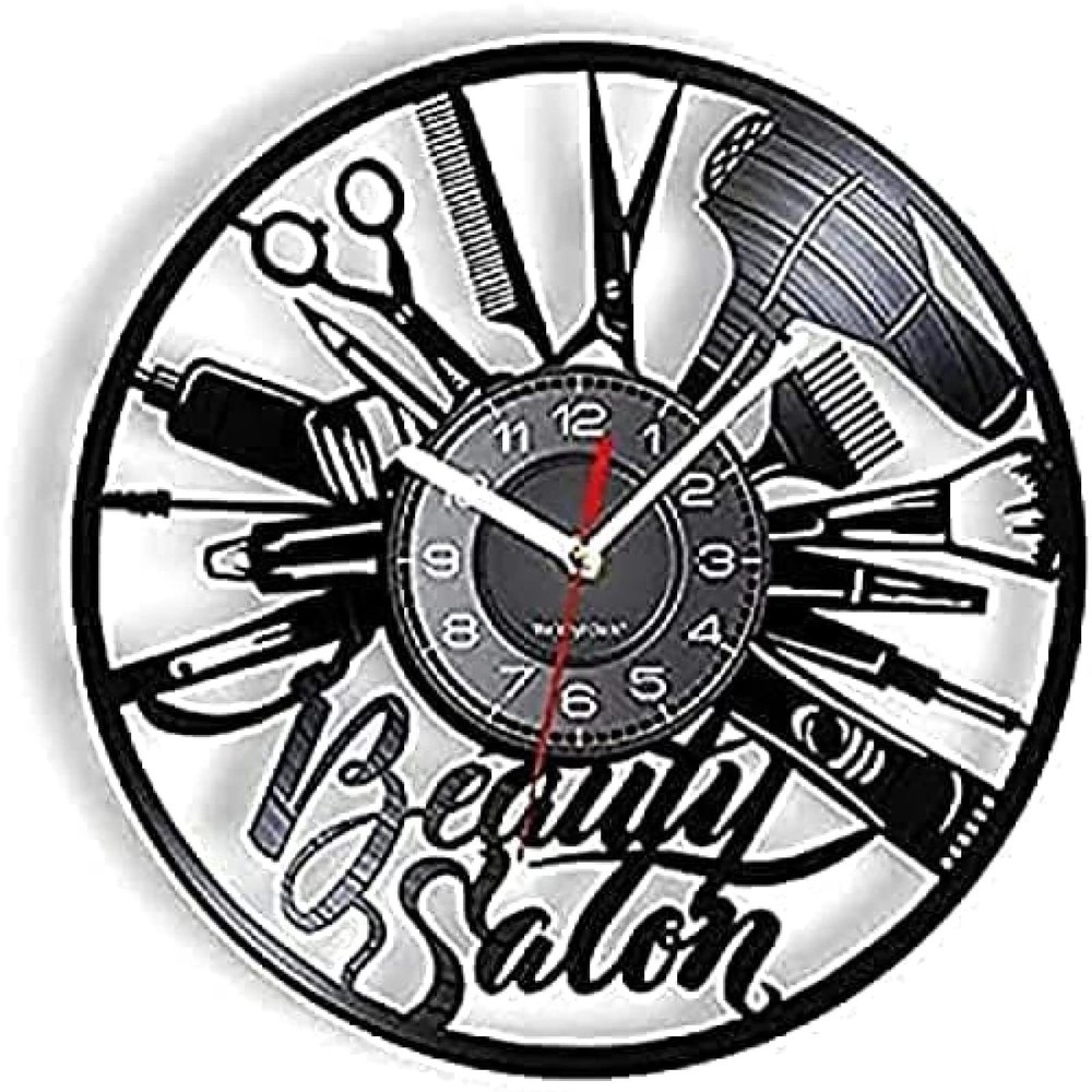 Modern Roman Numerals Wall Clocks Beauty Salon Vinyl Record Wall Clock Hairdresser Hair Salon Beautiful Salon Wall Art Decor Technician