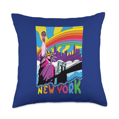 Vintage New York Colorful Pop Art NYC Skyline Throw Pillow
