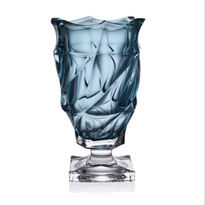 Aquamarine-Blue Footed Vase 15 ", Flower Crystal Glass Vase, Home Decor, Centerpiece Bud vase, Czech Crystal Glass, Wedding Gift