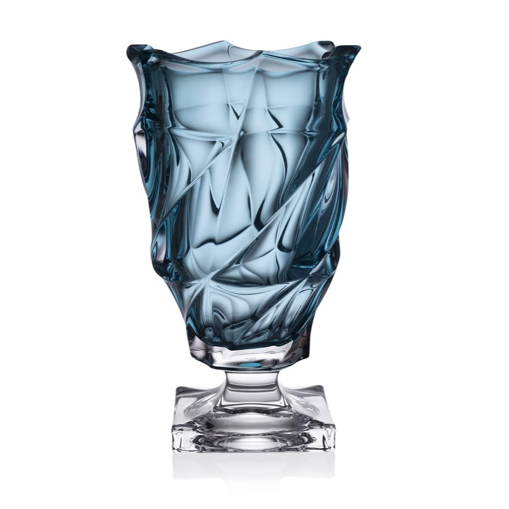 Aquamarine-Blue Footed Vase 15 ", Flower Crystal Glass Vase, Home Decor, Centerpiece Bud vase, Czech Crystal Glass, Wedding Gift