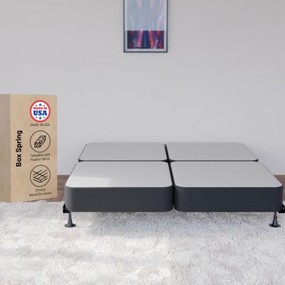 Greaton, 4-Inch Sturdy Wood Box Spring for Mattress Support - Durable and Fully Assembled, Natural Wood Foundation for California King(FOLD), Black