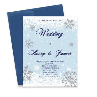 Modern Pink Paper Personalized Winter Wedding Invitations, Winter Wonderland Wedding Invitation, Snowflake Invites, Your choice of Quantity and Envelope Color