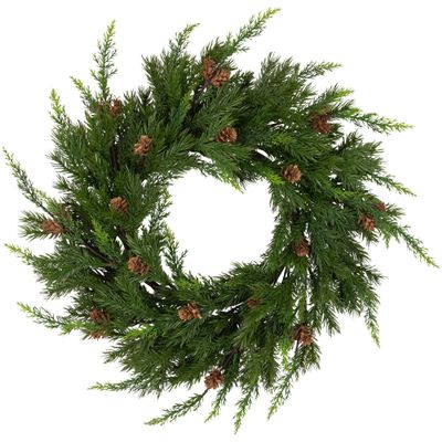 Real Touch Cypress and Pinecone Artificial Christmas Wreath - 24" - Unlit