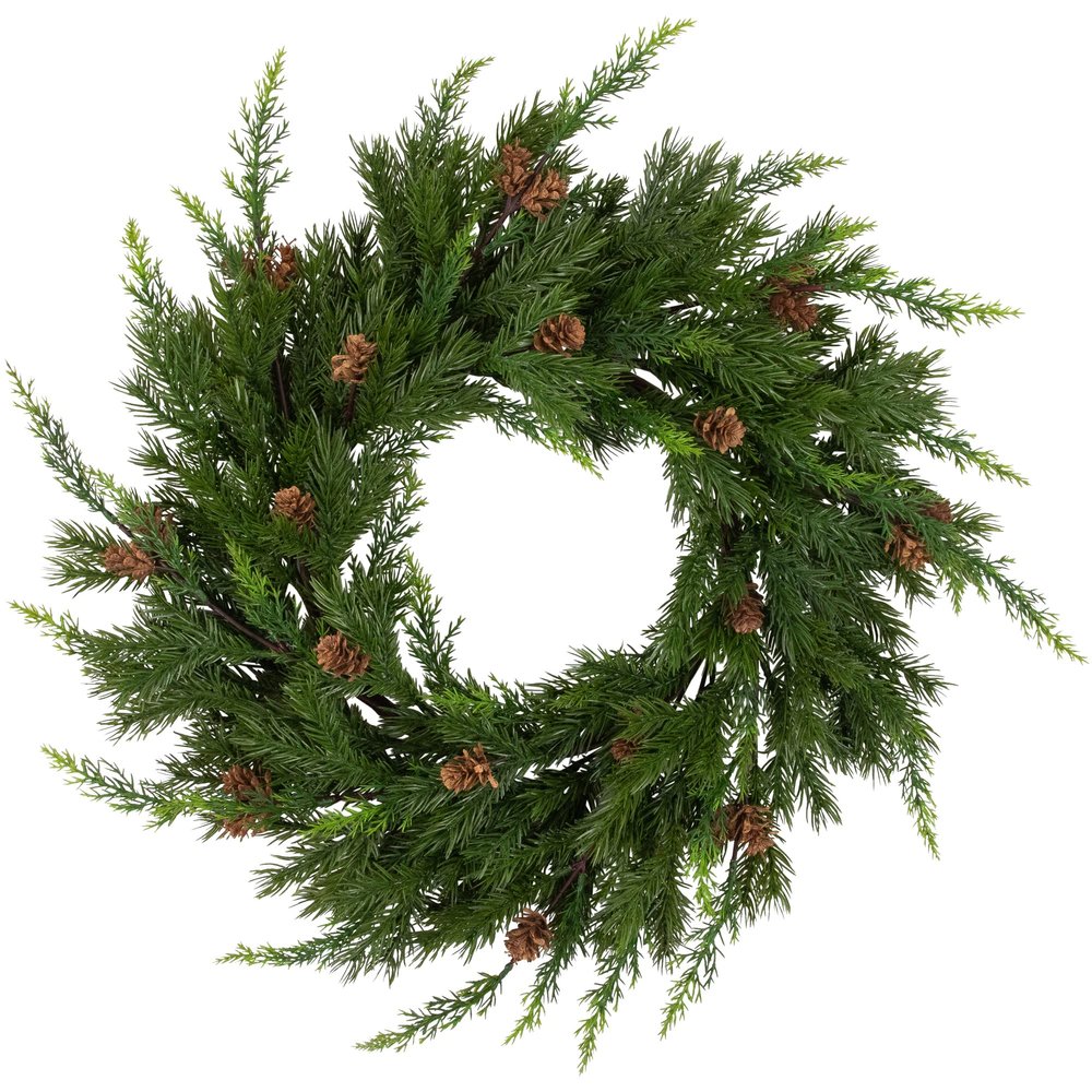 Real Touch Cypress and Pinecone Artificial Christmas Wreath - 24" - Unlit