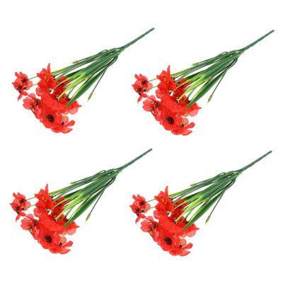 1 Set 4pcs Decorative Artificial Flowers Home Decoration African Decor Wedding Table Decor Fake Flower Picks Floral Bouquets Decorative Fake Flower Plastic Red Decorative Props