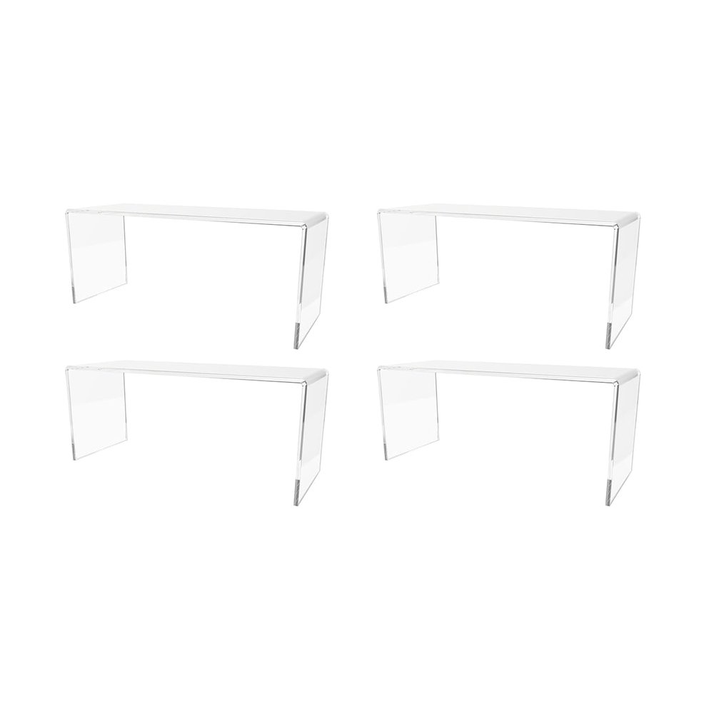 Marketing Holders 4 Pack Acrylic Riser Display Stand 12 Inch Wide by 4.5 Inch Deep Clear Plastic Countertop Tabletop Showcase Pedestal for Boutiques Jewelry Stores and Florists