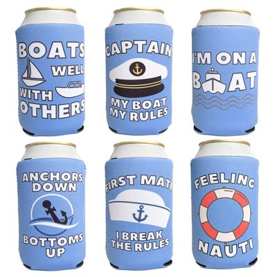 Brew Pants Boating Themed Coozies - Great Gift for Any Sailor - Premium Neoprene Material - 6 Pack (Standard 12oz Beer/Soda Can)
