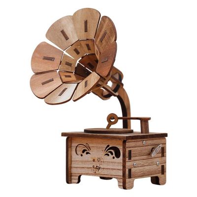 SUNESA Music Box Vintage Gramophone DIY Wooden Musical Box Home Decor Birthday Gift Art Craft Christmas Music Box