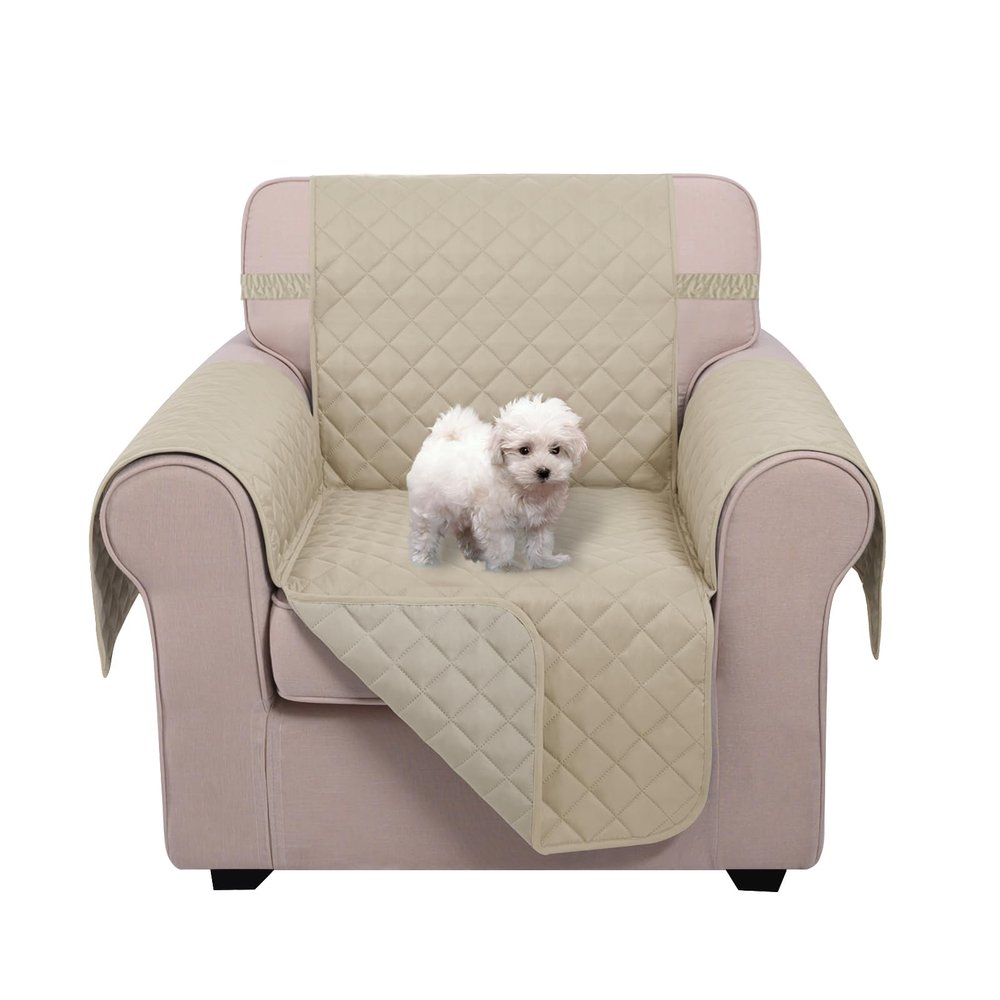 U-NICE HOME Recliner Chair Covers Reversible Chair Cover Pet Covers for Dogs with Elastic Straps Water Resistant Diamond Quilted (23''Armchair, Sand/Beige)