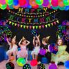 231 PCS Glow Neon Party Supplies Glow in The Dark Party Decorations BlackLight Party Tableware Set - Plates, Banner, Fluorescent Balloons, Neon Glow Tablecloths, Stars Garland, Cups, Napkins Serves 20 view 2