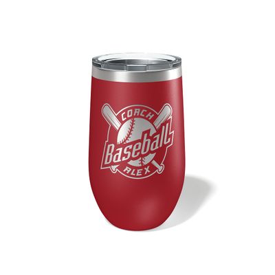 Alterd Industries Personalized Baseball Softball Coach Gift - insulated tumbler with lid, travel coffee mug, personalized stainless steel cups, 20 oz travel coffee cup (12oz Wine Tumbler, Maroon)