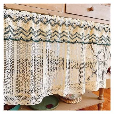 Short Sheer Tier Curtains, Farmhouse Curtain Valance for Kitchen Cafe, Rustic Crochet Floral Hollow Window Treatment Valance Cotton Lace Half Curtain Bedroom , 1 Panel (WxH) ( Size : W160xH60cm(62.9x2
