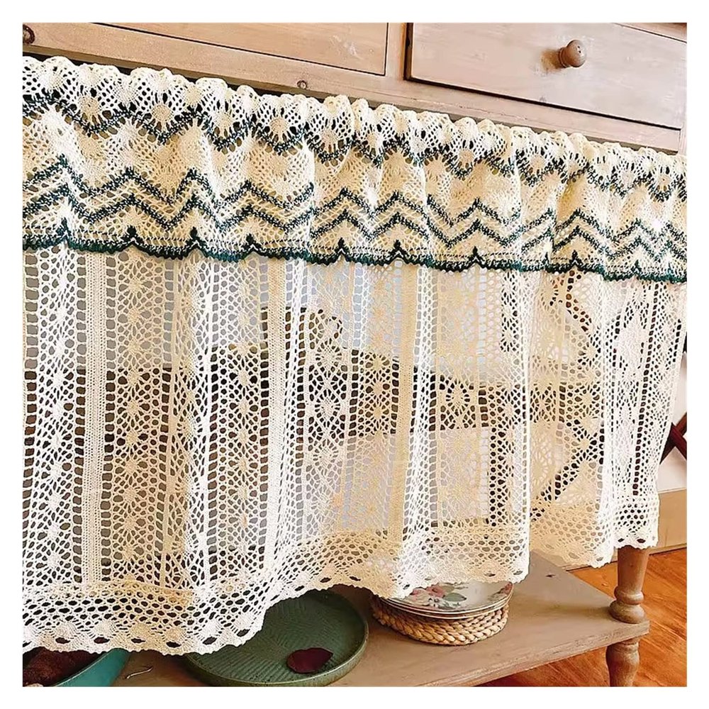 Short Sheer Tier Curtains, Farmhouse Curtain Valance for Kitchen Cafe, Rustic Crochet Floral Hollow Window Treatment Valance Cotton Lace Half Curtain Bedroom , 1 Panel (WxH) ( Size : W160xH60cm(62.9x2