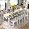 CITYLIGHT 7 Piece Framhouse Solid Wood Dining Table Set with 6 Chairs, Extendable Table with 12 Leaf and Storage Drawers with Soft Cushion for 6-8 People (Brown + White) view 1