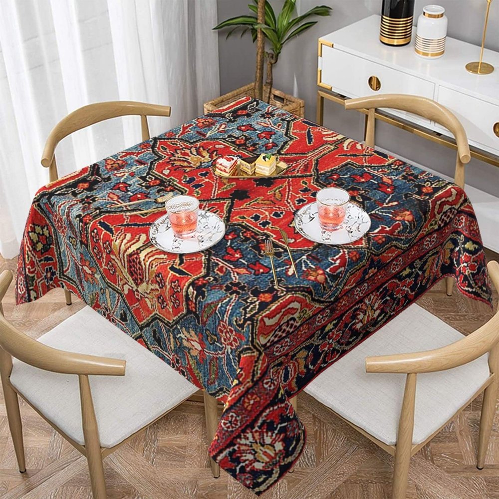 YvoneDBrownn Kashan Poshti Central Persian 54"X54" Square Tablecloth - Stain Resistant and Perfect for Weddings, Parties, and Home Decor
