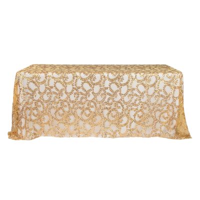CVL Sequin Gold Vine Tablecloth Rectangle Table Overlay 90"X132" for Wedding, Party, Baby or Bridal Shower, Holiday, Birthday Decoration