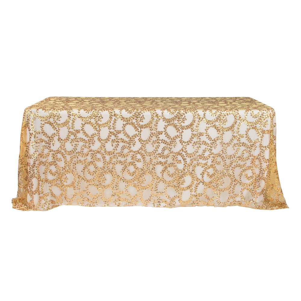 CVL Sequin Gold Vine Tablecloth Rectangle Table Overlay 90"X132" for Wedding, Party, Baby or Bridal Shower, Holiday, Birthday Decoration